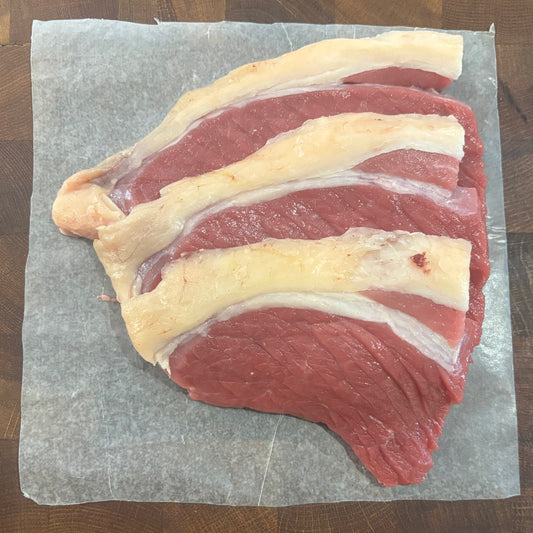 grass fed beef minute steak taken from topside.